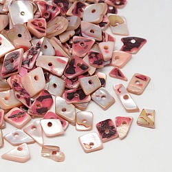 Copeaux de perles en coquille d'eau douce naturelle teinte, rose, 11~16x4~8x2~5mm, Trou: 1mm, environ 700 pcs/500 g
