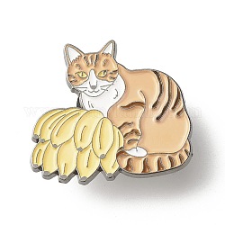 Katze mit Bananen-Emaille-Pin, Tier-Eisen-Emaille-Brosche für Rucksackkleidung, Metallgrau, Sandy Brown, 27.5x30x10.5 mm