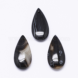 Натуральный черный агат подвески, капля, окрашенные, 32~34x17~18x5.5~6 мм, отверстие : 2 мм