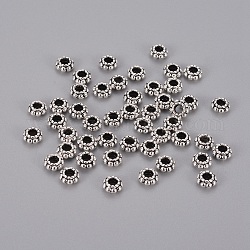 Séparateurs perles en alliage de style tibétain, sans plomb et sans cadmium, fleur, argent antique, 6x3mm, Trou: 2.5mm
