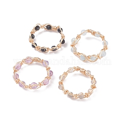 Anello rotondo con perline intrecciate in pietra naturale, gioielli avvolgenti in filo di rame per le donne, oro, misura degli stati uniti 8 1/2 (18.5mm)