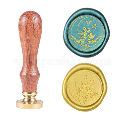SUPERDANT Wax Seal Stamp Moon Rose Pattern Vintage Seal Stamp 25mm Removable Brass Head Retro Wood Stamp for Greeting Card, Envelope Invitation, Decoration Packages