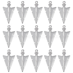 SUNNYCLUE 50Pcs 201 Stainless Steel Pointed Pendants, Arrow Charm, Stainless Steel Color, 28.5x15.5x2.5mm, Hole: 1.6mm