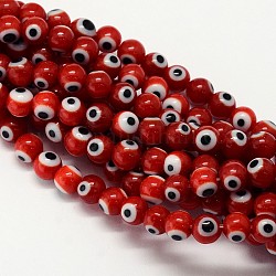 Hechos a mano de cristal de murano mal ojo hebras de perlas redondas, de color rojo oscuro, 6mm, agujero: 1 mm, aproximamente 65 pcs / cadena, 14.17 pulgada