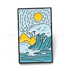 Pin de esmalte sol y mar, Rectángulo con broche de esmalte de aleación de paisaje para ropa de mochila, electroforesis negro, azul claro, 30.5x19x10.5mm, pin: 1 mm.