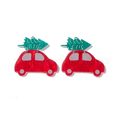 Undurchsichtiges Acryl mit Anhängern aus Eisenringen, Fahrzeug mit Weihnachtsbaumanhängern, rot, 43x44x2.5 mm, Bohrung: 1.5 mm