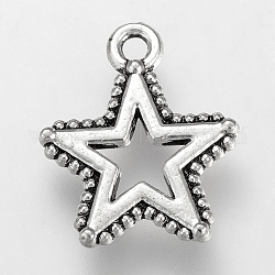 Tibetan Style Alloy Charms, Cadmium Free & Lead Free, Star, Antique Silver, 14x12x1.5mm, Hole: 1.5mm