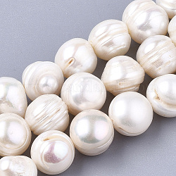 Hebras de perlas de agua dulce cultivadas naturales, patata, blanco cremoso, 10~12x10~12mm, agujero: 1 mm, aproximamente 32 pcs / cadena, 14.3 pulgada