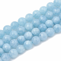 Gefärbte und erhitzte runde Perlen aus natürlichem Chalcedon imitierten Aquamarinen für die Herstellung von Armbändern, mit 1 Rolle Elastikfaden, Perlen: 8~9 mm, Bohrung: 1 mm, 100 Stück / Set