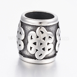 304 Stainless Steel Beads, Large Hole Beads, Barrel, Antique Silver, 13x13mm, Hole: 8.5mm