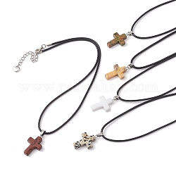 Halsketten mit Kreuzanhänger aus natürlichen gemischten Edelsteinen, mit Kunstlederschnüre, 17.80 Zoll (45.2 cm)