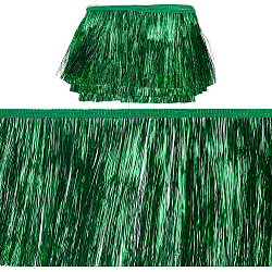 Pasamanería de flecos de poliéster, adornos de borlas, accesorios del ornamento, verde oscuro, 150x1mm, 10m / tarjeta