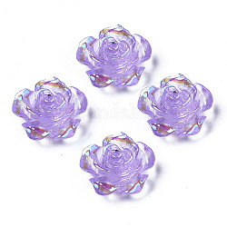 Transparente Harzcabochons, ab Farbe plattiert, Rose Blume, Medium lila, 15x14x6 mm