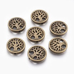 Perline in lega stile tibetano, piatta e rotonda con l'albero, cadmio & nichel &piombo libero, bronzo antico, 18x4mm, Foro: 1.5 mm