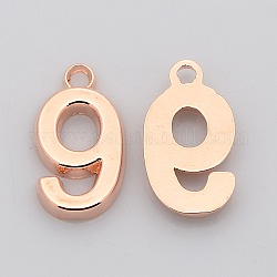 Plating Zinc Alloy Number Charms, Lead Free & Cadmium Free & Nickel Free, Rose Gold Metal Color, Num.9, 18x6~10x2mm, Hole: 2mm