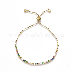 Adjustable Brass Cubic Zirconia(Random Mixed Color) Slider Bracelets, Bolo Bracelets, Golden, 9-1/2 inch(24cm)