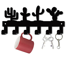 Iron Wall Mounted Hook Hangers, Decorative Organizer Rack with 6 Hooks, for Bag Clothes Key Scarf Hanging Holder, Cactus, Gunmetal, 12.5x27cm