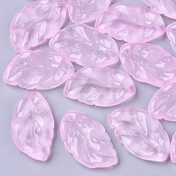 Pulvérisation peint pendentifs en verre transparent, feuille, perle rose, 27.5x15~17x3.5~4.5mm, Trou: 1.4mm