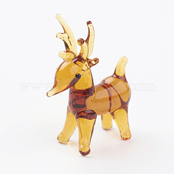 Home Decorations, Handmade Lampwork Display Decorations, Christmas Reindeer/Stag, Goldenrod, 21x11x27mm