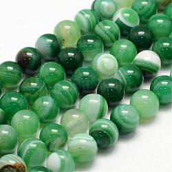 Chapelets de perles en agate rayée naturelle/agate à bandes, ronde, Grade a, teinte, vert de mer, 8mm, Trou: 1mm, Environ 47~48 pcs/chapelet, 14.5 pouce