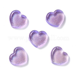 Cabochons en résine transparente, avec des paillettes, cœur, support violet, 18x19.5x6.5mm