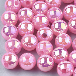 Kunststoff-Perlen, ab Farbe plattiert, Runde, neon rosa , 8 mm, Bohrung: 1.8 mm, 2000 Stück / 500 g