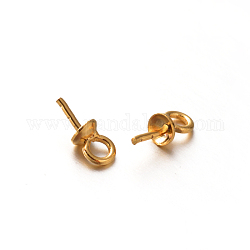 Golden Plated 201 Stainless Steel Cup Pearl Peg Bails Pin Pendants, For Half Drilled Beads Making, Golden, 6.5x3mm, Hole: 1.5mm, Pin: 0.8mm