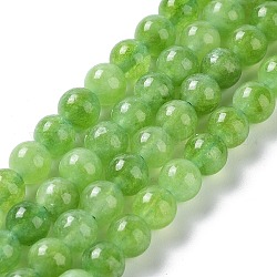 Billes de jade naturelles de teint en malaisades teintes, ronde, vert jaune, 6mm, Trou: 1mm, Environ 31 pcs/chapelet, 7.48 pouce (19 cm)