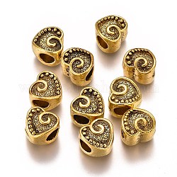 Metall Großlochperlen, Großloch perlen, Herz, Antik Golden, 10x10.5x9 mm, Bohrung: 5 mm