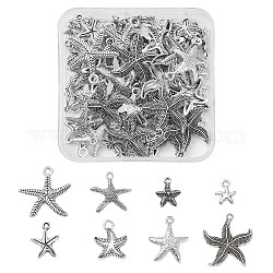 80Pcs 8 Style Tibetan Style Alloy Pendants, Lead Free and Cadmium Free, Starfish/Sea Stars Charms, Antique Silver, 15~26x12~24x2~3.5mm, Hole: 1.5~2mm, 10pcs/style