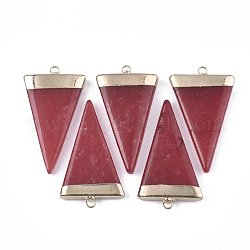 Electroplate Natural White Jade Big Pendants, with Iron Findings, Dyed, Triangle, Golden, 57~61x32~36x6~8mm, Hole: 3.5mm