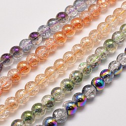 Electroplate Synthetic Crackle Quartz Beads Strands, Round, Mixed Color, 8mm, Hole: 1mm, about 50pcs/strand, 15.7 inch