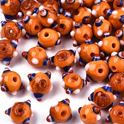 Fait main perles au chalumeau cahoteuses, orange, 10~11x11~12x7~8mm, Trou: 1.4~1.6mm
