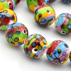 Multicolor cuentas redondas de cristal murano hecho a mano, colorido, 16mm, agujero: 1.2~1.6 mm