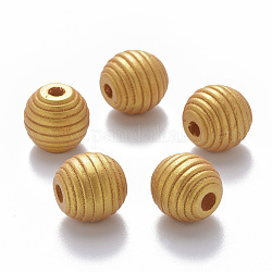 Gemalte natürliche Holzbienenstock europäische Perlen, Großloch perlen, Runde, golden, 18x17 mm, Bohrung: 4.5 mm