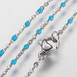304 collane a catena in acciaio inox, con collegamenti smaltati, platino, cielo blu profondo, 17.91 pollice (45.5 cm), 1.5~2mm