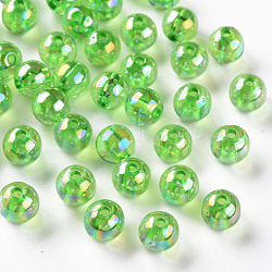 Perles en acrylique transparente, de couleur plaquée ab , ronde, pelouse verte, 8x7mm, Trou: 2mm, environ 1745 pcs/500 g