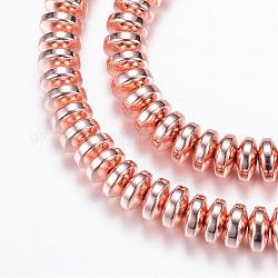 Chapelets de perles en hématite synthétique sans magnétique, rondelle, rose plaqué or, 4x2mm, Trou: 1mm, Environ 180 pcs/chapelet, 15.7 pouce