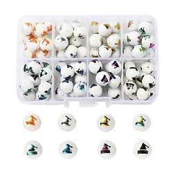 80pcs 8 couleurs de perles de verre opaques de Noël, rond avec motif de chapeau de noël galvanoplastie, couleur mixte, 10mm, Trou: 1.2mm