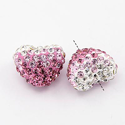 Abalorios de Diamante de imitación de arcilla polímero, Grado A, corazón, rosa luz, 13x15x11mm, agujero: 1 mm
