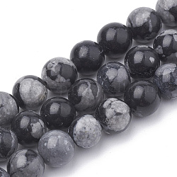 Perles d'obsidienne synthétique en flocon de neige, ronde, 6~6.5mm, Trou: 1mm, Environ 62 pcs/chapelet, 15.3 pouce