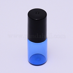 Bouteilles de rouleau en verre, avec couvercle à vis en ABS et billes en acier inoxydable, bouteilles rechargeables, colonne, bleu, 16x46mm, Trou: 7mm, capacité: 3 ml