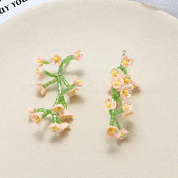 Grand pendentif en perles de verre tressées, avec fleur en résine perlée, fleur de la vie, rose brumeuse, 51x23mm