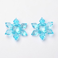 Transparent Acrylic Links, Faceted, Snowflake, for Christmas, Light Sky Blue, 29x7mm, Hole: 1.5mm, about 330pcs/500g