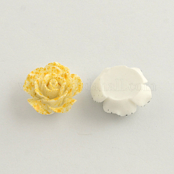 Dot Spray Painted Resin Flower Cabochons, Gold, 23x23x9.5mm