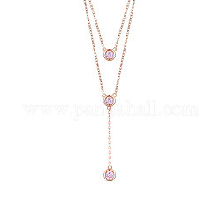 Shegrace 925 colliers à deux niveaux en argent sterling, avec trois pendentif rond rose aaa zircone cubique, or rose, 14.96 pouce ~ 16.54 pouces (38~42 cm)