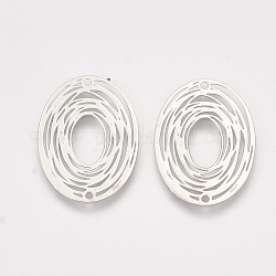 Brass Links connectors, Etched Metal Embellishments, Oval, Platinum, 23x17x0.3mm, Hole: 1.2mm