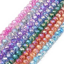 Fili di perle di vetro imitazione giada verniciati a spruzzo, ab colore placcato, sfaccettato, tondo, colore misto, 6x5mm, Foro: 1.2 mm, circa 90pcs/filo, 17.72'' (45 cm)