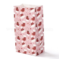 Sacs en papier rectangle thème noël, pas de poignée, pour cadeau et emballage alimentaire, motif de chaussette de noël, 12x7.5x23 cm