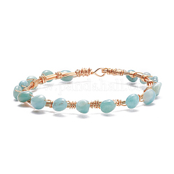 Bracelet tressé en perles d'amazonite naturelle, bijoux en pierres précieuses en fil de cuivre pour femmes, or clair, 8-1/8 pouce (20.6 cm)